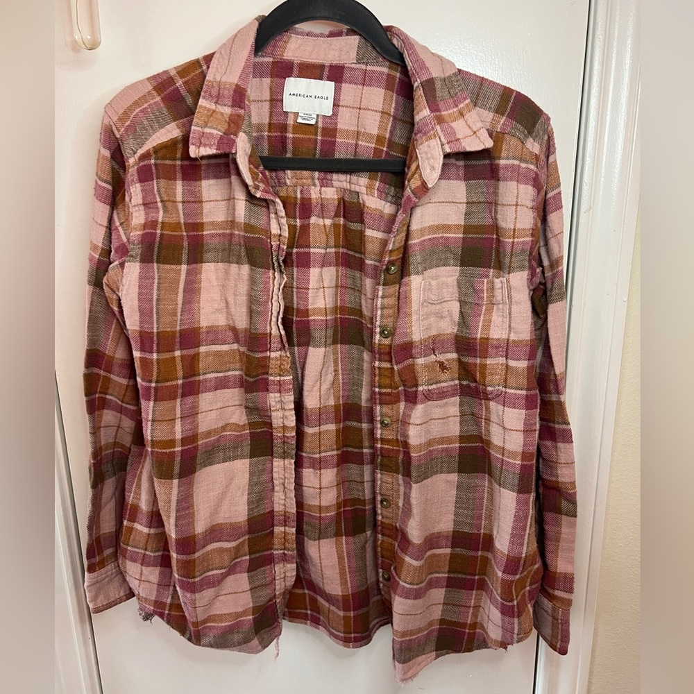 American Eagle Pink Plaid Top